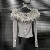 Fur Collar Single Breasted Knitted Sweater